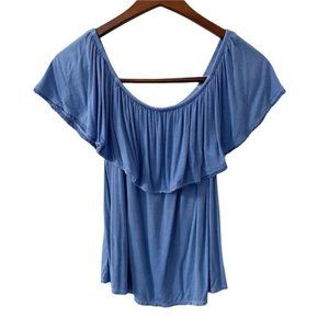 American Eagle Soft and Sexy Blue Off the Shoulder Ruffle Top Women's Size Small